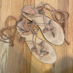 Madewell tan suede lace up strappy sandals